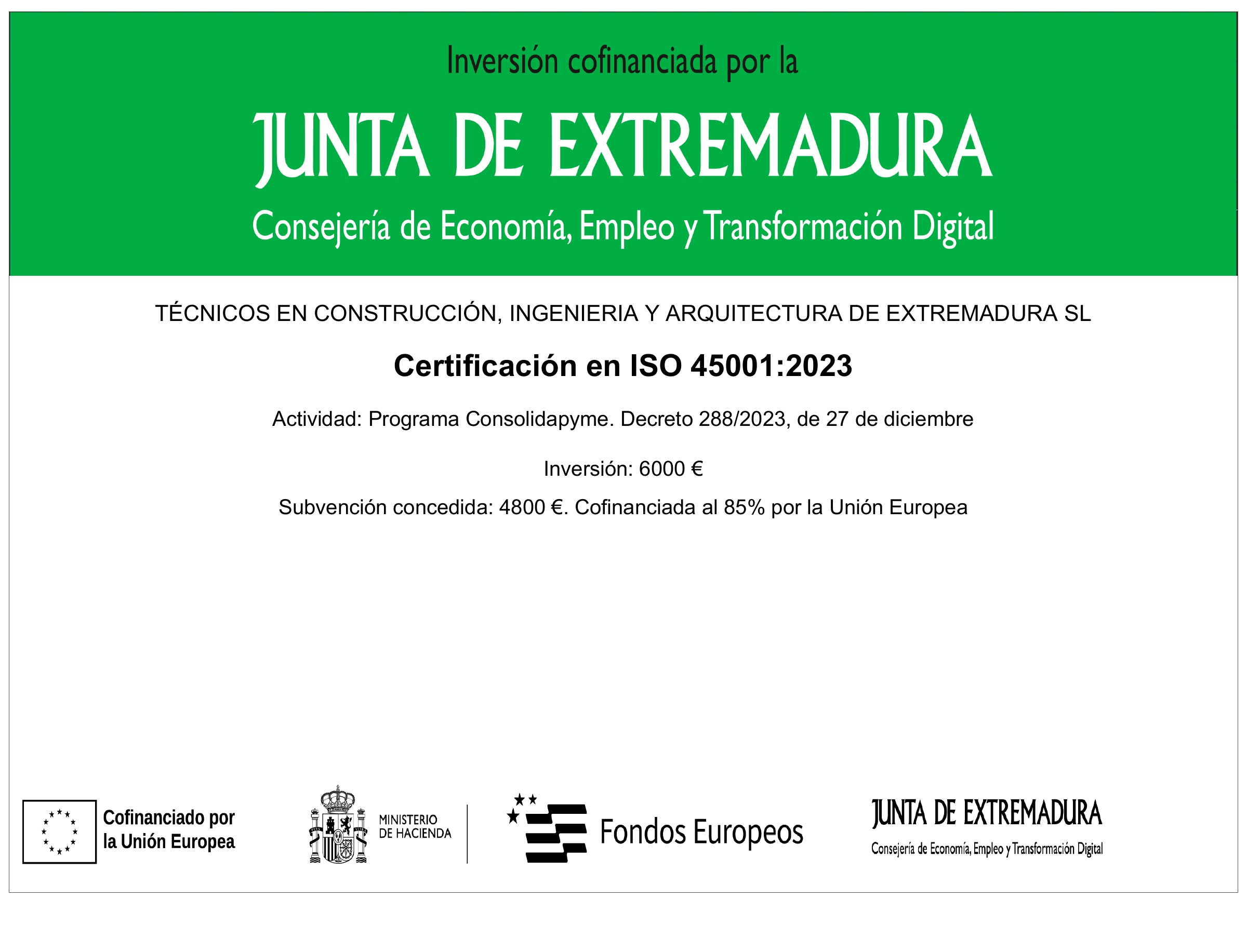 Consolidapyme: certificación ISO 45001:2023